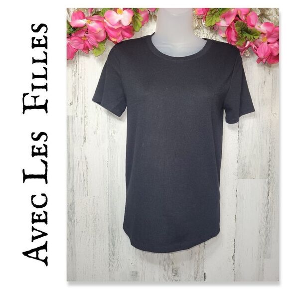 NWT Avec Les Filles Essential Black Top - Picture 1 of 8